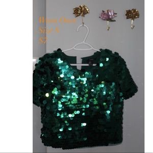 Glamorous Cropped emerald green sequin top